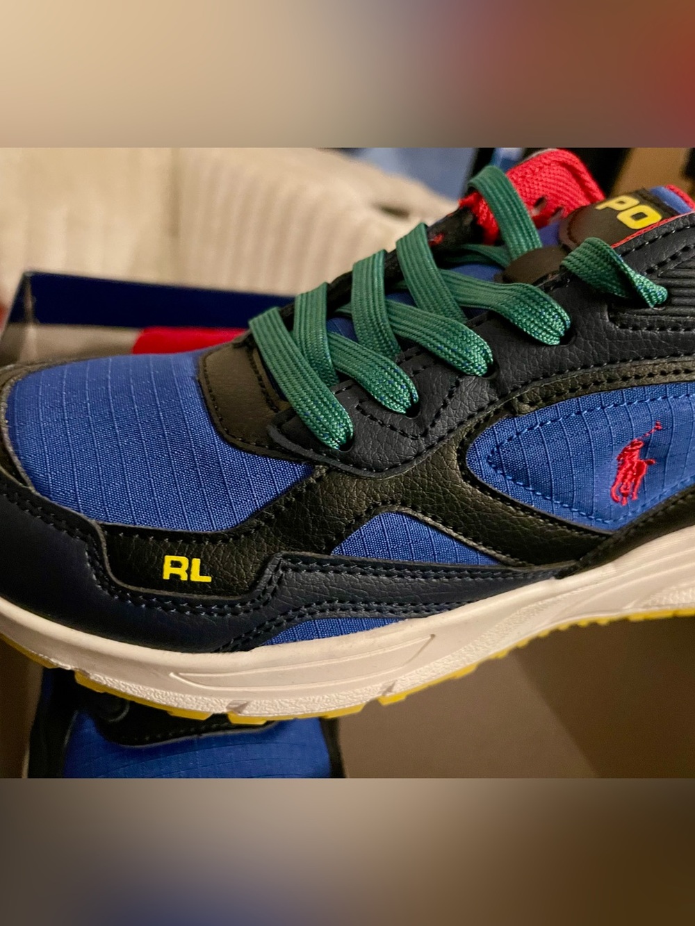 Polo by Ralph Lauren Kids Blue & Black Athletic Sneakers with Pink Lining